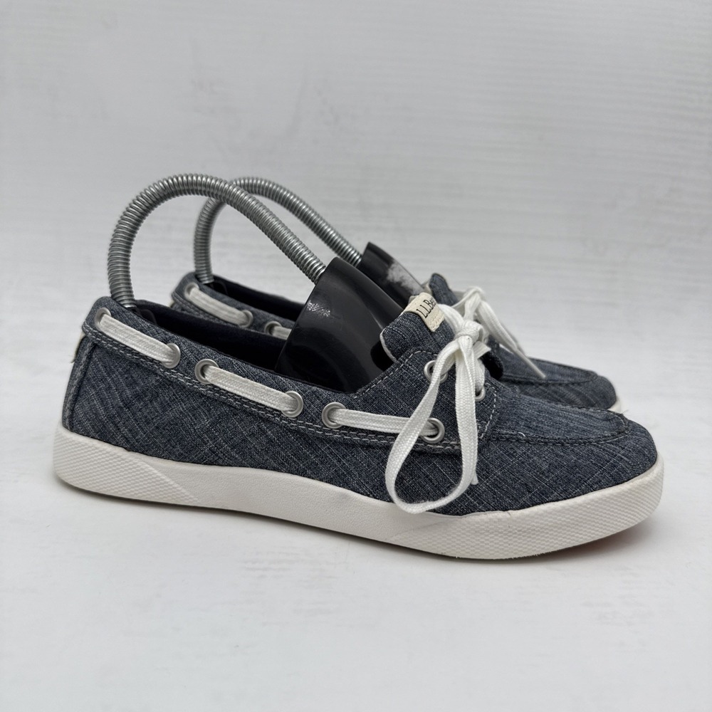 L.L. Bean Canvas Slip-on Boat Shoes Heather Blue / White 287089 Women's 6.5M